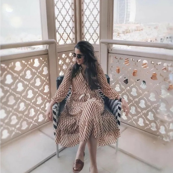 Zara Limited Edition Olivia Palermo Geographic Printed Midi Long Dress S Small - Picture 3 of 11